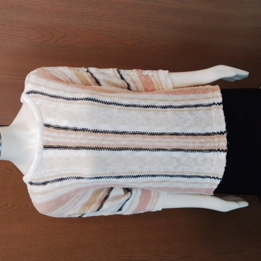Tribal Jeans NWOT Striped Knit Sweater with Lace-Up Sleeves, 100% Cotton, L.